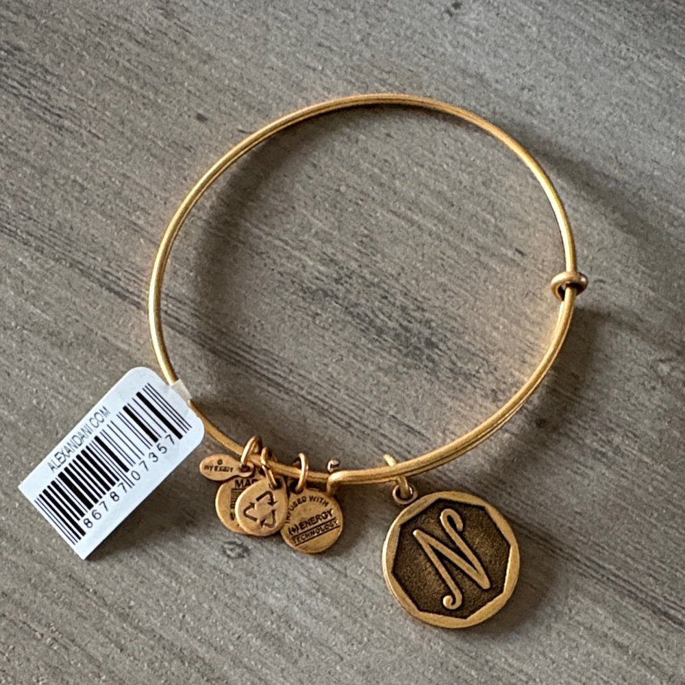 Alex and Ani Gold Charm Bracelet with Initial NWT